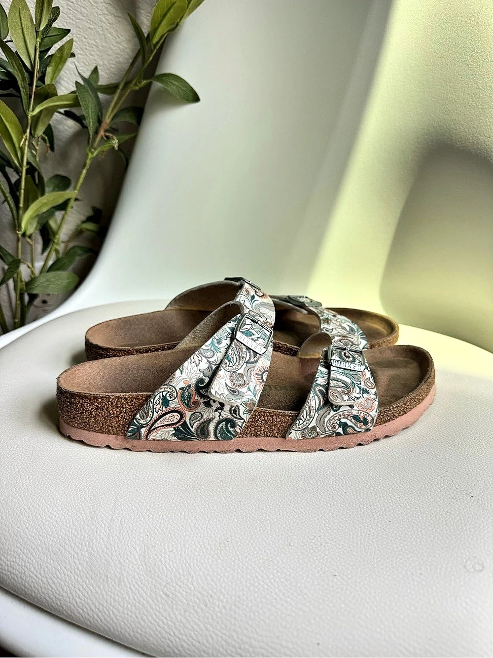 Birkenstock Arizona Vegan Rose Paisley Sandals EU 38 Narrow